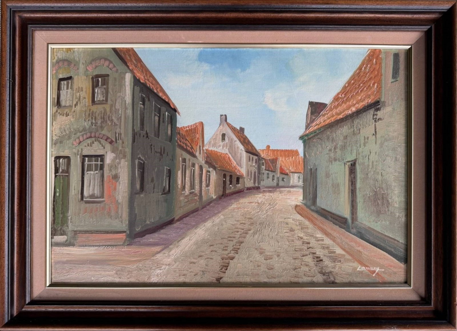 Vintage Bruges Painting, Street Scene, 1960s Oil on Canvas, Signed